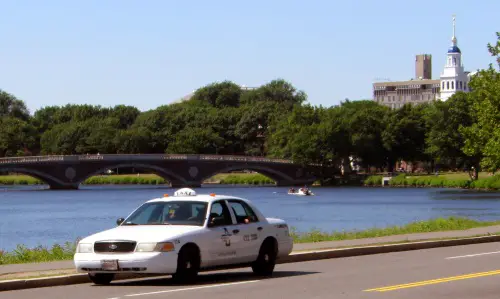 taxi cab parked near the bridge