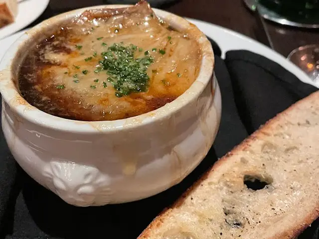 french onion soup served on a restaurant