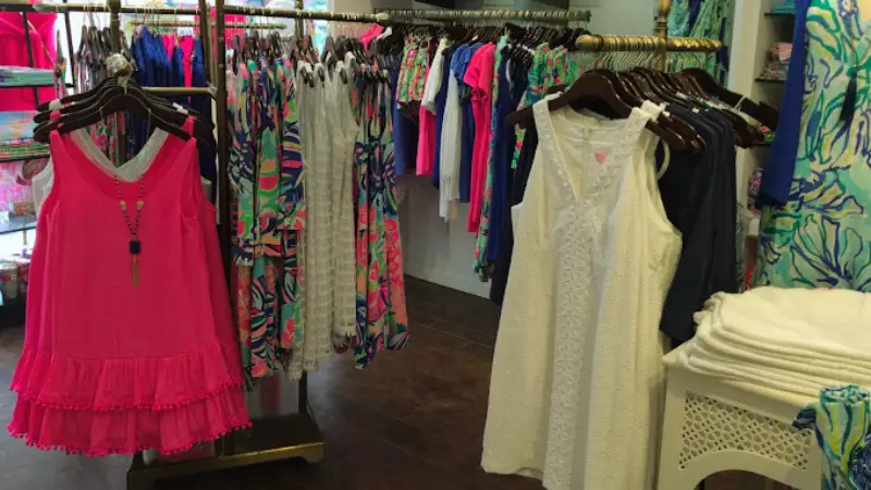 Bright dresses at Lilly Pulitzer shop in Boston, MA