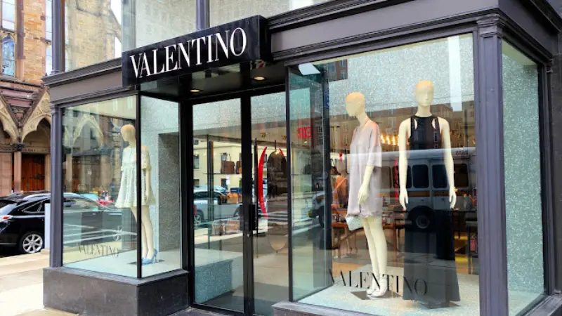 The show window in the Valentino store in Boston, MA