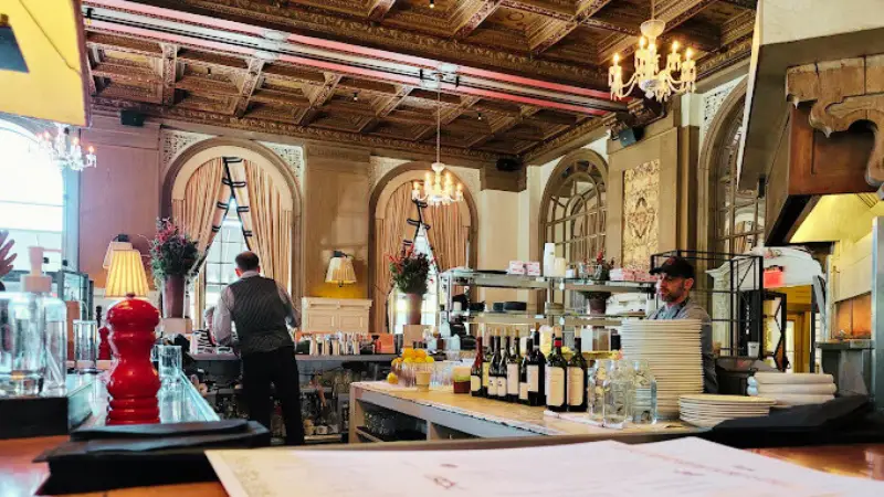 The bar counter at OAK Long Bar + Kitchen in Boston, MA