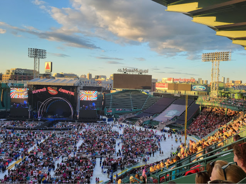 Many people gather for a concert in Fenway Park